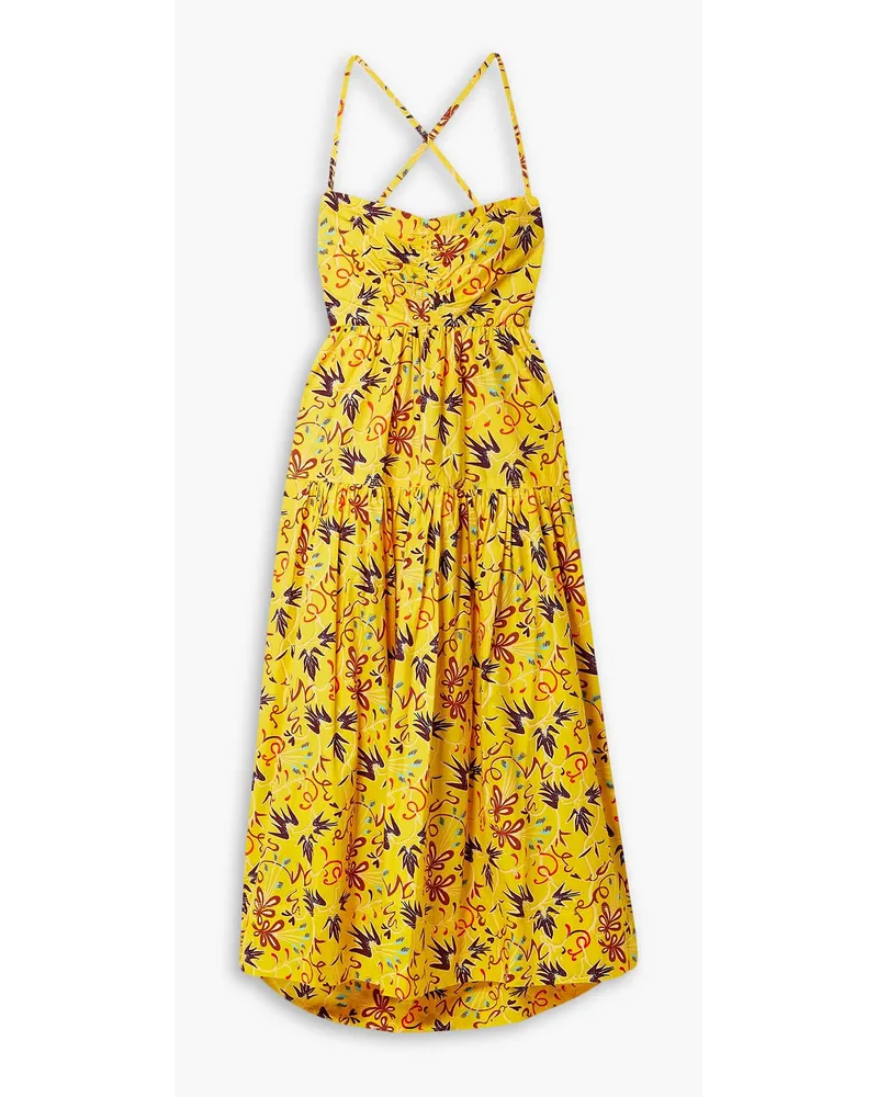 A.L.C. Arit tiered open-back printed cotton-poplin midi dress - Yellow Yellow