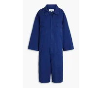 Cropped cotton and linen-blend jumpsuit - Blue