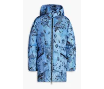 Margarita oversized quilted printed shell hooded jacket - Blue