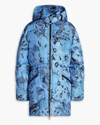 Ganni Margarita oversized quilted printed shell hooded jacket - Blue Blue