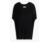 Ribbed-knit polo shirt - Black