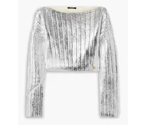 Cropped metallic coated wool and Lyocell-blend sweater - Metallic