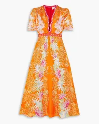 Saloni Tabitha floral-print silk midi dress - Orange Orange