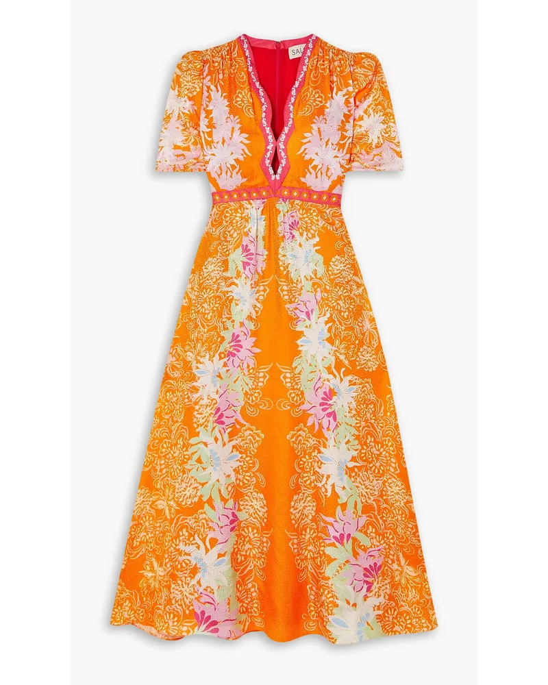 Saloni Tabitha floral-print silk midi dress - Orange Orange