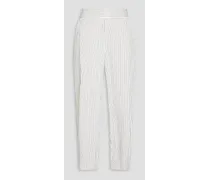Cropped striped twill tapered pants - White