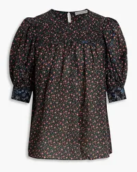 Ulla Johnson Stella pintucked floral-print cotton-blend voile top - Blue Blue