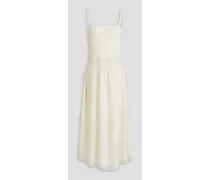 Organza-paneled ribbed TENCEL™-blend midi dress - White