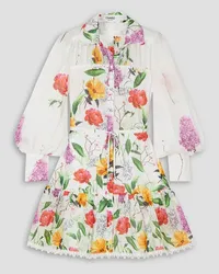 Charo Ruiz Begonia guipure lace-trimmed floral-print cotton-blend voile mini shirt dress - White White