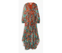 Vivian asymmetric ruffled floral-print silk-chiffon dress - Blue