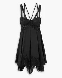 Versace Lace-trimmed crinkled-satin mini dress - Black Black