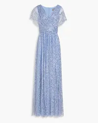 THEIA Embellished pleated tulle gown - Blue Blue