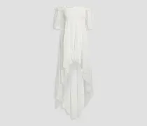 Dora off-the-shoulder shirred silk-chiffon maxi dress - White