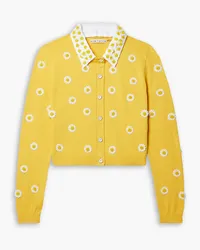 Alice + Olivia Alice Olivia - Bernita cropped appliquéd cotton-blend cardigan - Yellow Yellow