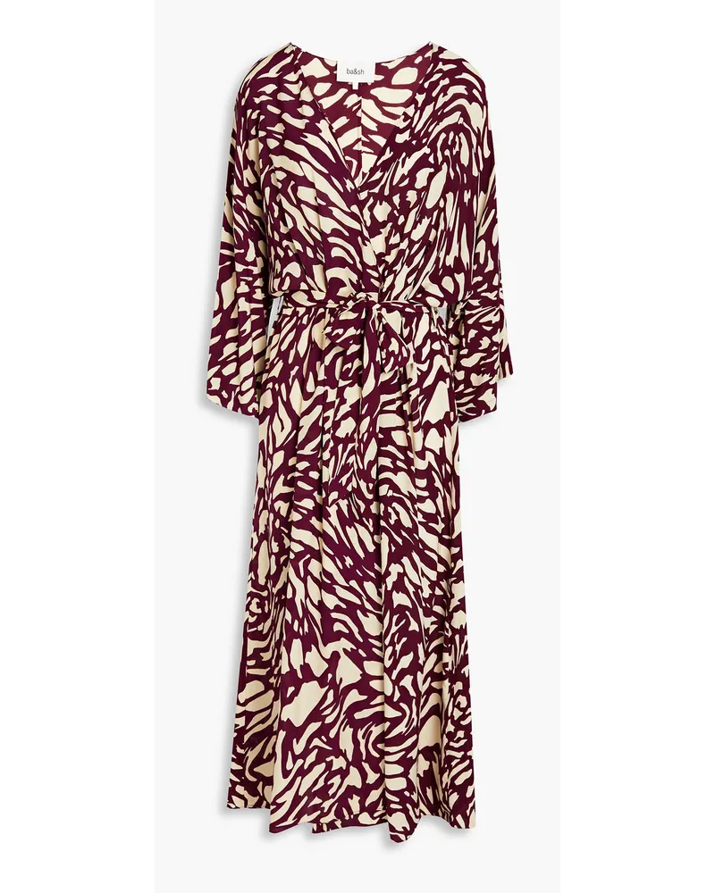 ba&sh Goa pleated printed crepe de chine midi wrap dress - Purple Purple