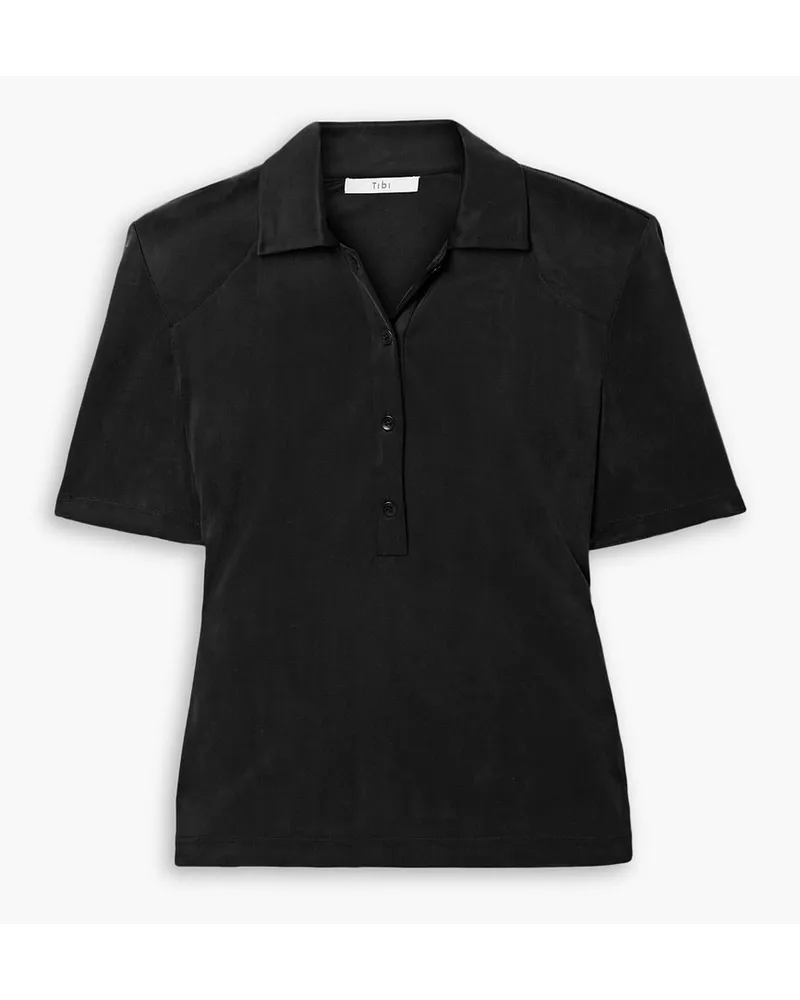 tibi Deeba cupro-blend jersey polo shirt - Black Black