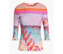 Pleated printed crepe de chine top - Pink