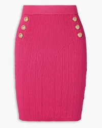 Balmain Button-embellished ribbed-knit skirt - Pink Pink