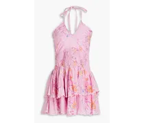 Aqua floral-print fil coupé cotton mini dress - Pink