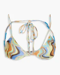 Jacquemus Barco bead-embellished printed underwired bikini top - Blue Blue