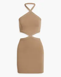 Alexander Wang Cutout stretch-knit halterneck mini dress - Neutral Neutral