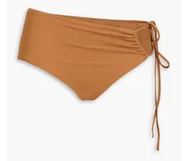 Ruched cutout high-rise bikini briefs - Brown