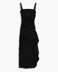 Dolce & Gabbana Satin-trimmed ruched crepe midi dress - Black Black