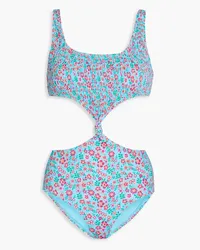 Solid and Striped Twisted shirred floral-print swimsuit - Blue Blue