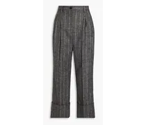 Striped wool-blend flannel straight-leg pants - Gray