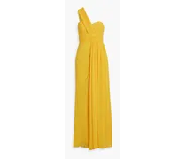 One-shoulder draped chiffon gown - Yellow