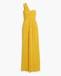 Badgley Mischka One-shoulder draped chiffon gown - Yellow Yellow