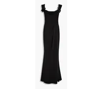 Appliquéd draped crepe gown - Black