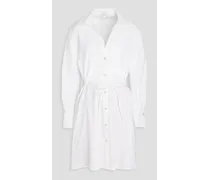 Belted linen-blend mini shirt dress - White