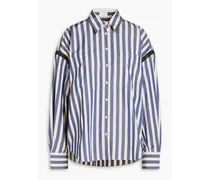 Bead-embellished striped cotton-poplin shirt - Neutral