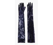 Sequined stretch-mesh gloves - Blue
