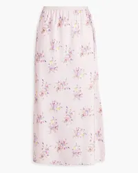 LoveShackFancy Aimee floral-print satin-crepe midi skirt - Pink Pink