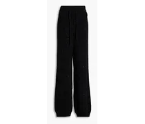 Metallic ribbed wool-blend wide-leg pants - Black