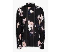 Letitita lace-paneled floral-print silk crepe de chine blouse - Black