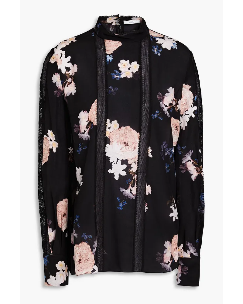 Erdem Letitita lace-paneled floral-print silk crepe de chine blouse - Black Black