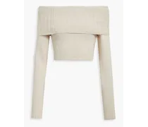 Jewel cropped off-the-shoulder cotton-blend top - Neutral