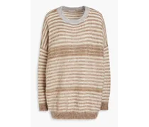 Embellished striped brushed knitted sweater - Neutral