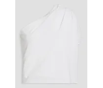 One-shoulder draped organic cotton-blend top - White