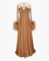 Zuhair Murad Embellished tulle-paneled voile gown - Brown Brown