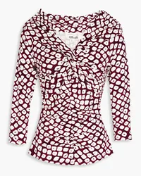 Diane von Furstenberg Greg off-the-shoulder twist-front printed jersey top - Burgundy Burgundy