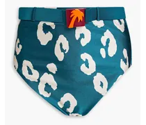 Shelly belted leopard-print high-rise bikini briefs - Blue