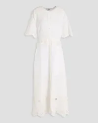 Claudie Pierlot Broderie anglaise-trimmed woven midi dress - White White