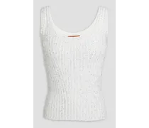 Sequin-embellished ribbed-knit tank - White