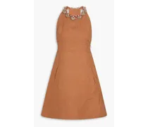 Embellished linen mini dress - Brown