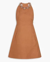 Valentino Garavani Embellished linen mini dress - Brown Brown