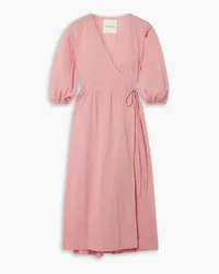 BOUGUESSA Ghozlane crinkled cotton-blend voile midi wrap dress - Pink Pink