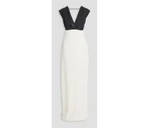 Jersey-paneled embellished silk-crepe gown - White
